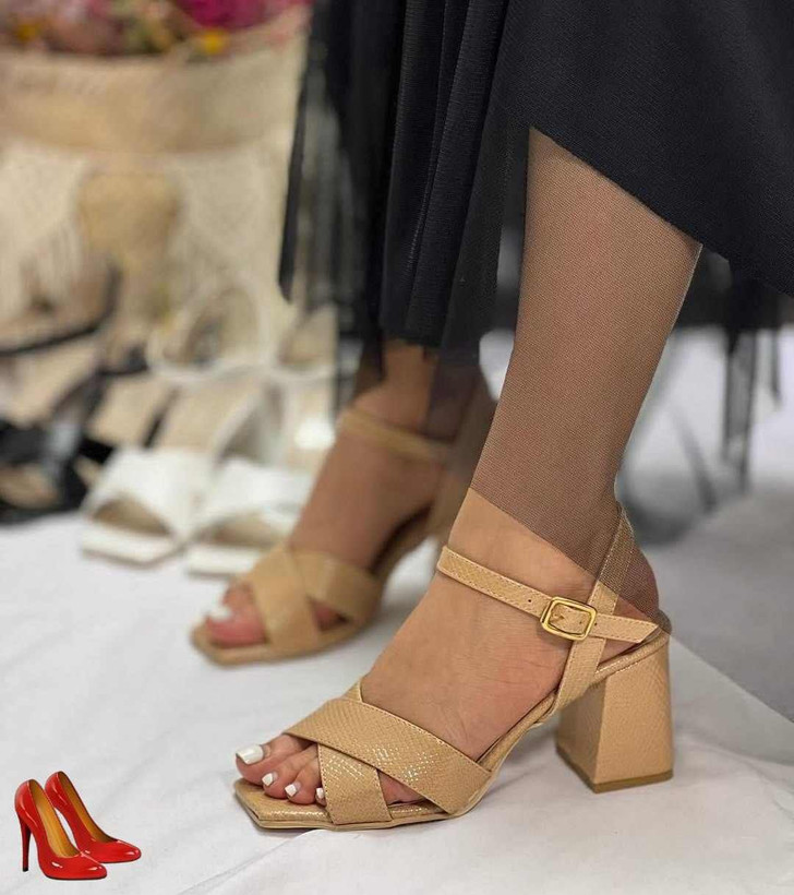 صندل پری ۵ سانت رویه چرم طرحدار زنانه پاشنهدار